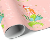 Kerstzeemeermin en sneeuwvlokken goud op maat cadeaupapier (Rol Hoek)