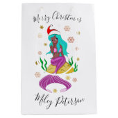 Kerstzeemeermin en sneeuwvlokken goud op maat medium cadeauzakje (Voorkant)