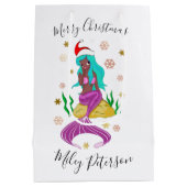 Kerstzeemeermin en sneeuwvlokken goud op maat medium cadeauzakje (Achterkant)