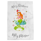 Kerstzeemeermin en sneeuwvlokken goud op maat medium cadeauzakje (Achterkant)