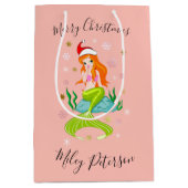 Kerstzeemeermin en sneeuwvlokken goud op maat medium cadeauzakje (Voorkant)