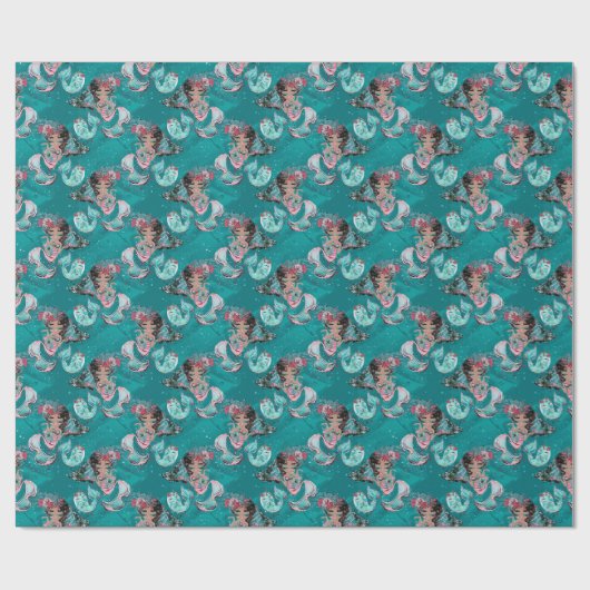 Kerstzeemeermin en vrienden cadeaupapier (Vlak)