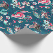 Kerstzeemeermin en vrienden cadeaupapier (Hoek)