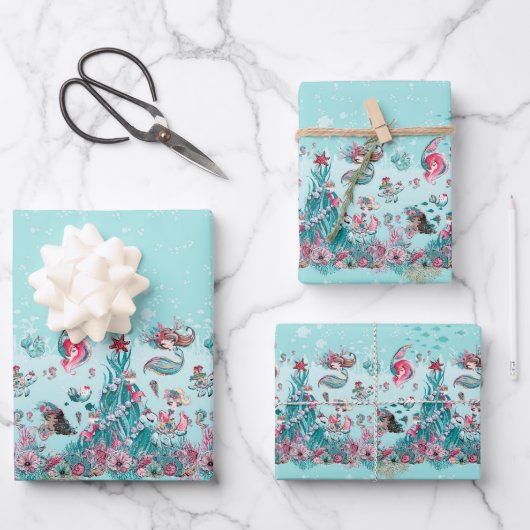 Kerstzeemeermin en vrienden inpakpapier vel (Voorkant)