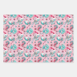 Kerstzeemeermin en vrienden inpakpapier vel