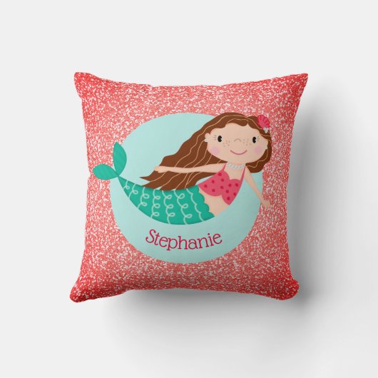 KerstZeemeermin Glitter Red, op maat Kussen (Achterkant)