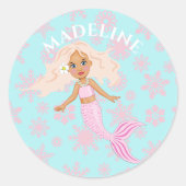 kerstZeemeermin roze bruinachtige snowflakes Ronde Sticker (Voorkant)