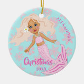 Kerstzeemeerminnen Roze Snowflakes Foto Keramisch Ornament (Voorkant)