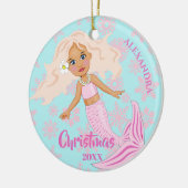 Kerstzeemeerminnen Roze Snowflakes Foto Keramisch Ornament (Links)