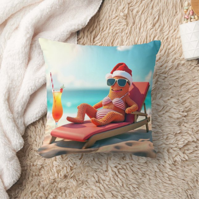 Kerstzeester zonnebaden in een bikini kussen (Deken)