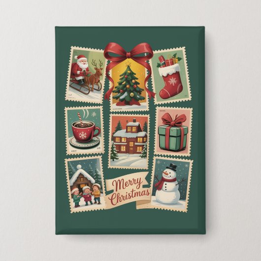 Kerstzegel Vakantie Postzegels Retro Kerstman Button (Voorkant)
