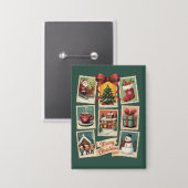 Kerstzegel Vakantie Postzegels Retro Kerstman Button (Voorkant / Achterkant)