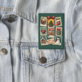 Kerstzegel Vakantie Postzegels Retro Kerstman Button (Insitu)