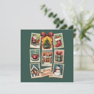 Kerstzegel Vakantie Postzegels Retro Kerstman Feestdagenkaart