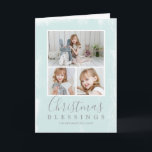 kerstzegels pastel groene foto collage feestdagen kaart<br><div class="desc">Stuur feestdagvreugde met deze eenvoudige en moderne gevouwen kerstkaart met een fotocollage met drie van uw favoriete familiefoto's over een mintgroene textuur achtergrond met de religieuze groet, "Kerstmis zegeningen" samen met uw familienaam en het jaar. Voeg je persoonlijke bericht aan de binnenkant toe of verwijder de tekst als je je...</div>
