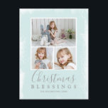 kerstzegels pastel groene foto collage feestdagenkaart<br><div class="desc">Verstuur een feestetter met dit eenvoudige en moderne kerstcadeautje met een fotocollage met drie van uw favoriete familiefoto's op een groene achtergrond met de religieuze groet "kerstzegels",  samen met uw familienaam en het jaar. Achterzijde heeft uw persoonlijke bericht en uw retouradres voor eenvoudige mailing.</div>