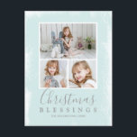 kerstzegels pastel groene foto collage feestdagenkaart<br><div class="desc">Verstuur een feestetter met dit eenvoudige en moderne kerstcadeautje met een fotocollage met drie van uw favoriete familiefoto's op een groene achtergrond met de religieuze groet "kerstzegels",  samen met uw familienaam en het jaar. Achterzijde heeft uw persoonlijke bericht en uw retouradres voor eenvoudige mailing.</div>