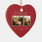 Kerstzegen 2 Foto Rood Familie Keramisch Ornament (Rechts)