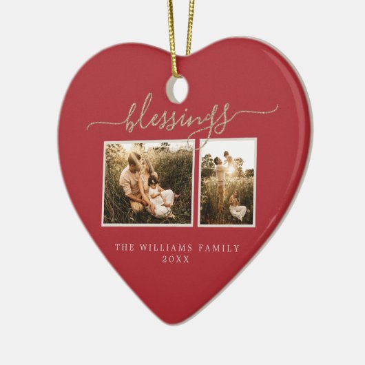 Kerstzegen 2 Foto Rood Familie Keramisch Ornament (Links)