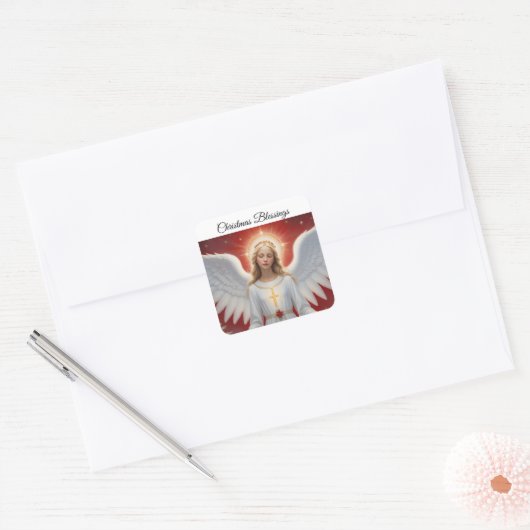 Kerstzegen Engel Vierkante Sticker (Envelop)