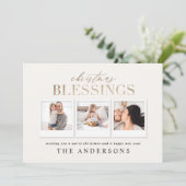 Kerstzegen goud multi foto plaid feestdagenkaart (Staand voorkant)