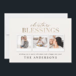 Kerstzegen goud multi foto plaid feestdagenkaart<br><div class="desc">Kerstzegen goud effect multi foto plaid vakantie kaart. Wijzig de achtergrondkleur om de kaart aan te passen.</div>