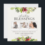 kerstzegen met meervoudig fotogeblazen folium en - feestdagenkaart<br><div class="desc">kerstcadeautjes voor multifotoplaid en waterverf bladervakantiekaart. Verander de achtergrondkleur om de kaart aan te passen.</div>