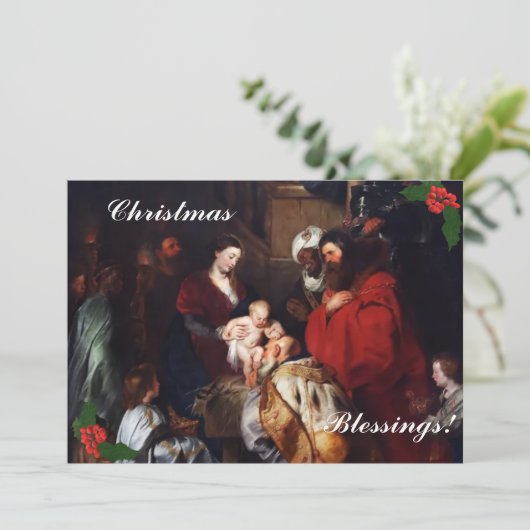 Kerstzegen Plat Kerstkaart (Staand voorkant)