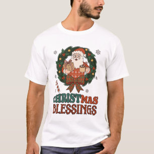 Kerstzegen Santa Claus Krans Geruite Strik_1 T-shirt