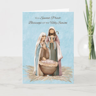 Kerstzegen van priester Bedankt Kerststal Kaart