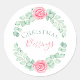 Kerstzegeningen Bloem Eucalyptus Waterverf Ronde Sticker
