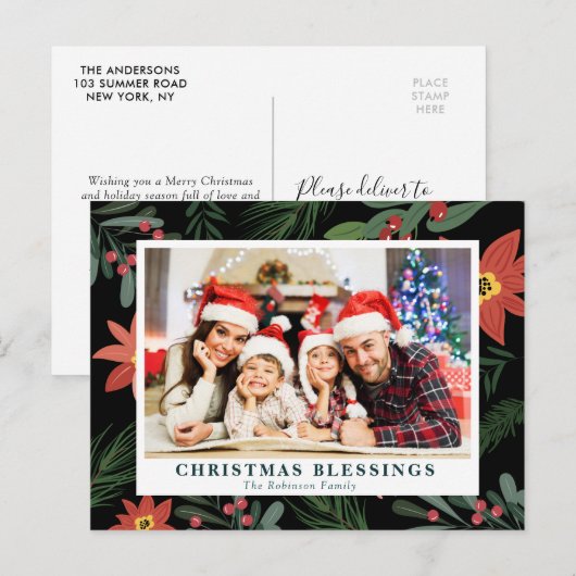 KERSTZEGENINGEN | bloemenkerst Briefkaart (Voorkant / Achterkant)