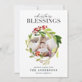 Kerstzegeningen bloemenkrans foto feestdagenkaart (Voorkant)