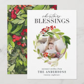 Kerstzegeningen bloemenkrans foto feestdagenkaart (Voorkant / Achterkant)