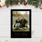 Kerstzegeningen Elegante pasgetrouwde paar foto Feestdagenkaart