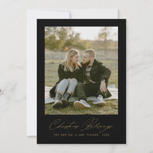 Kerstzegeningen Elegante pasgetrouwde paar foto Feestdagenkaart (Voorkant)