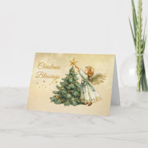 Kerstzegeningen Engel Decorating Tree Star Kaart