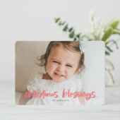 kerstzegeningen Foto roze, eenvoudige moderne Kind Feestdagenkaart (Staand voorkant)