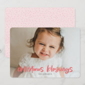 kerstzegeningen Foto roze, eenvoudige moderne Kind Feestdagenkaart (Voorkant / Achterkant)