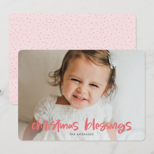 kerstzegeningen Foto roze, eenvoudige moderne Kind Feestdagenkaart (Voorkant / Achterkant)