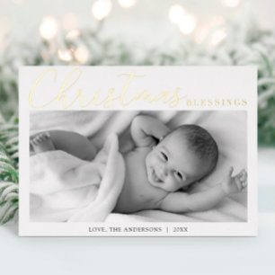 Kerstzegeningen gouden foliefoto van baby folie feestdagenkaart