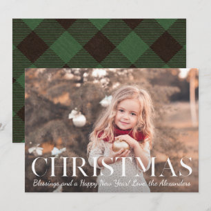 Kerstzegeningen Green Buffalo Plaid Foto Feestdagenkaart