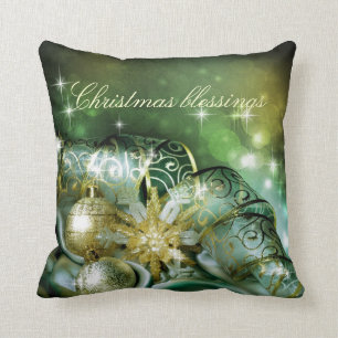 kerstzegeningen, groen, goud, glitter, grof kussen