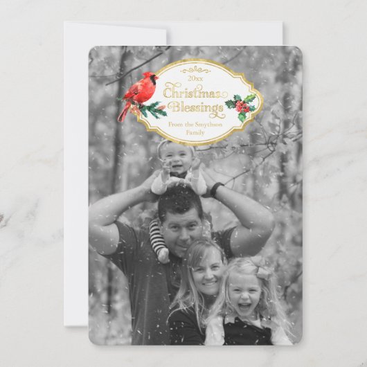 Kerstzegeningen Kardinaal Holly Tree Holiday Feestdagenkaart (Voorkant)