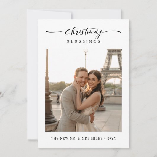 Kerstzegeningen Pas getrouwd Bestemmingsfoto Feestdagenkaart (Voorkant)
