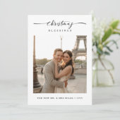 Kerstzegeningen Pas getrouwd Bestemmingsfoto Feestdagenkaart (Staand voorkant)