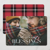 Kerstzegeningen rode plaid fotokaart feestdagenkaart (Voorkant / Achterkant)