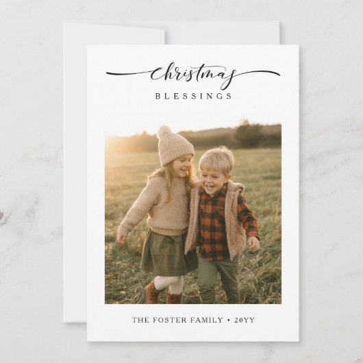 Kerstzegeningen rustieke moderne familiefoto feestdagenkaart (Voorkant)