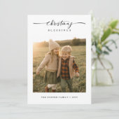 Kerstzegeningen rustieke moderne familiefoto feestdagenkaart (Staand voorkant)