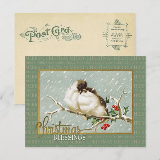 kerstzegeningen Sneeuwvogels  reproductie Feestdagenkaart (Voorkant / Achterkant)